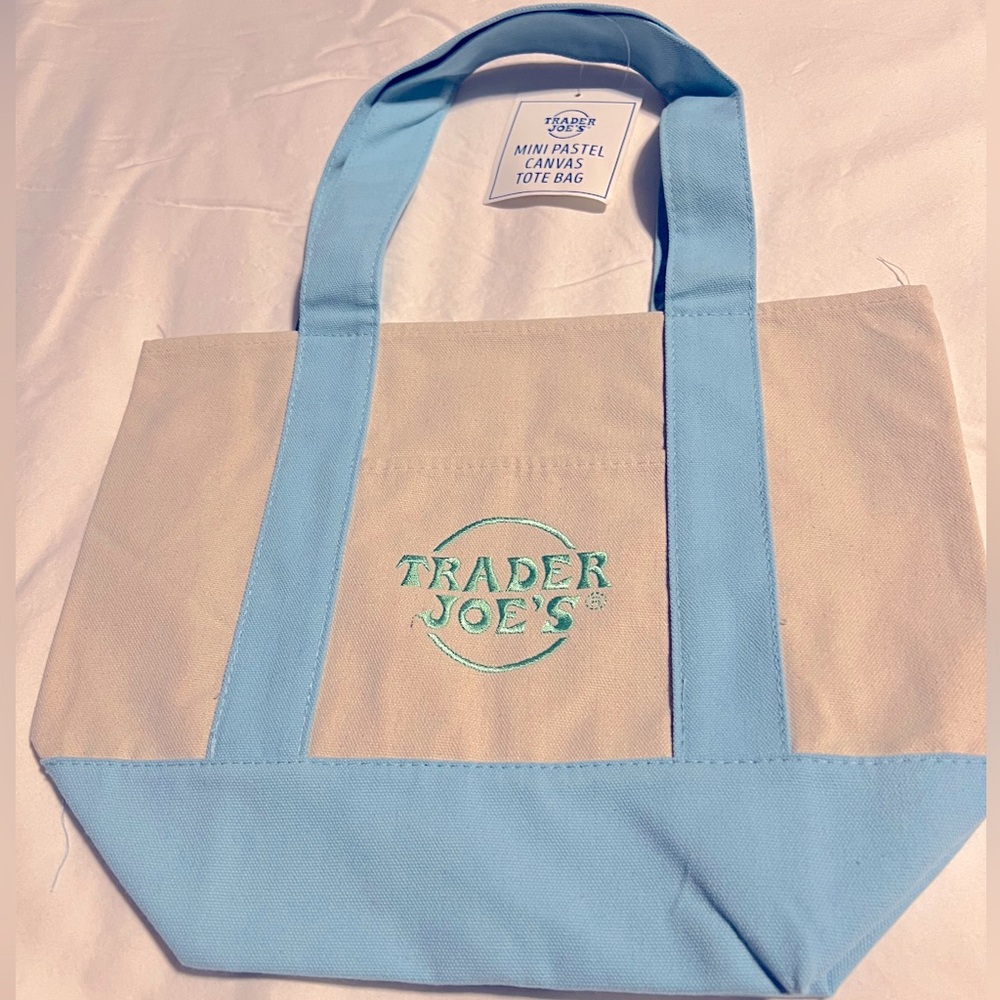 NWT Blue Trader Joe's LIMITED EDITION Pastel Mini Canvas Tote Bags